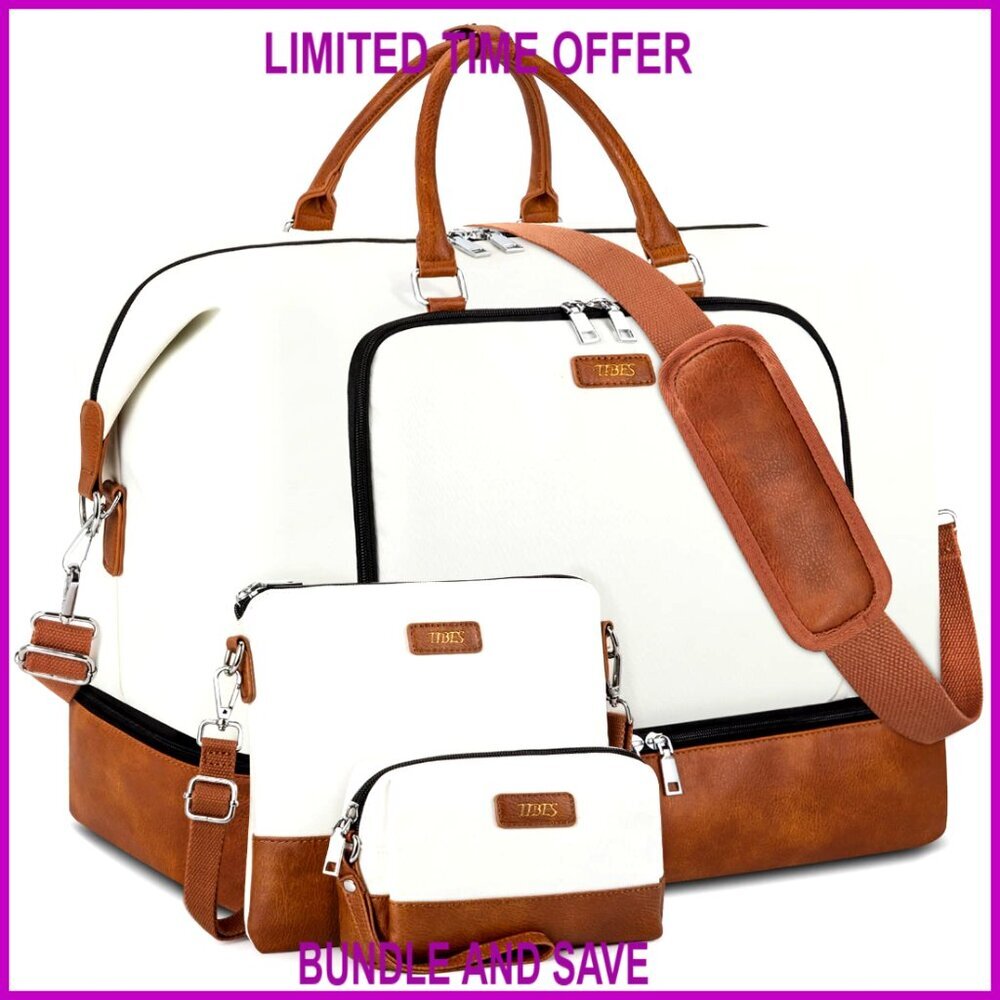 Large Travel Duffel Bag with Shoe Compartment, Water Resistant Nylon